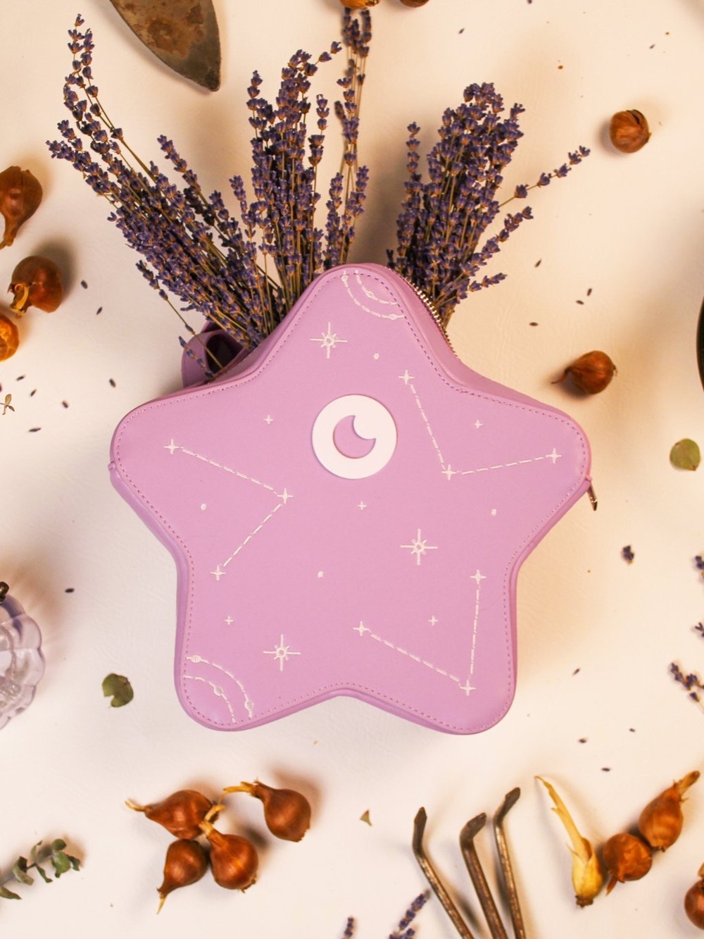 Carmico Lavender & White Moon & Stars Convertible Bag Matching Mini Moon Wallet - Picture 3 of 16